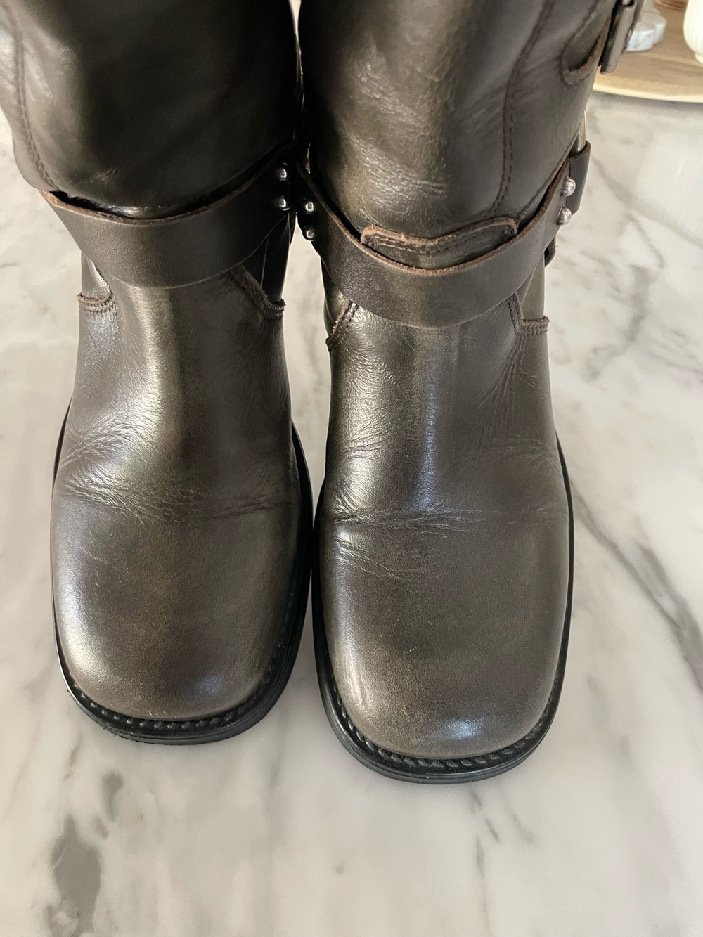 Steve Madden Rocky Knee High Biker Boots Distressed Moto Size 9 - Picture 9 of 11